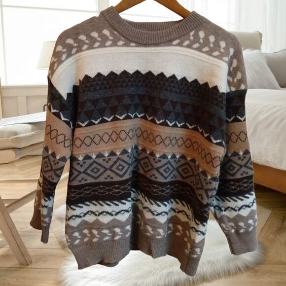 COZY KNIT FAIR ISLE FISHERMAN VINTAGE 80S 90S UGLY WINTER SWEATER GRANDP… - Picture 4 of 15